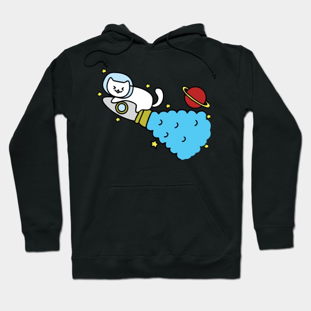 Cat Space Traveler on a Rocket in Space Hoodie by FrogAndToadsWorkshop